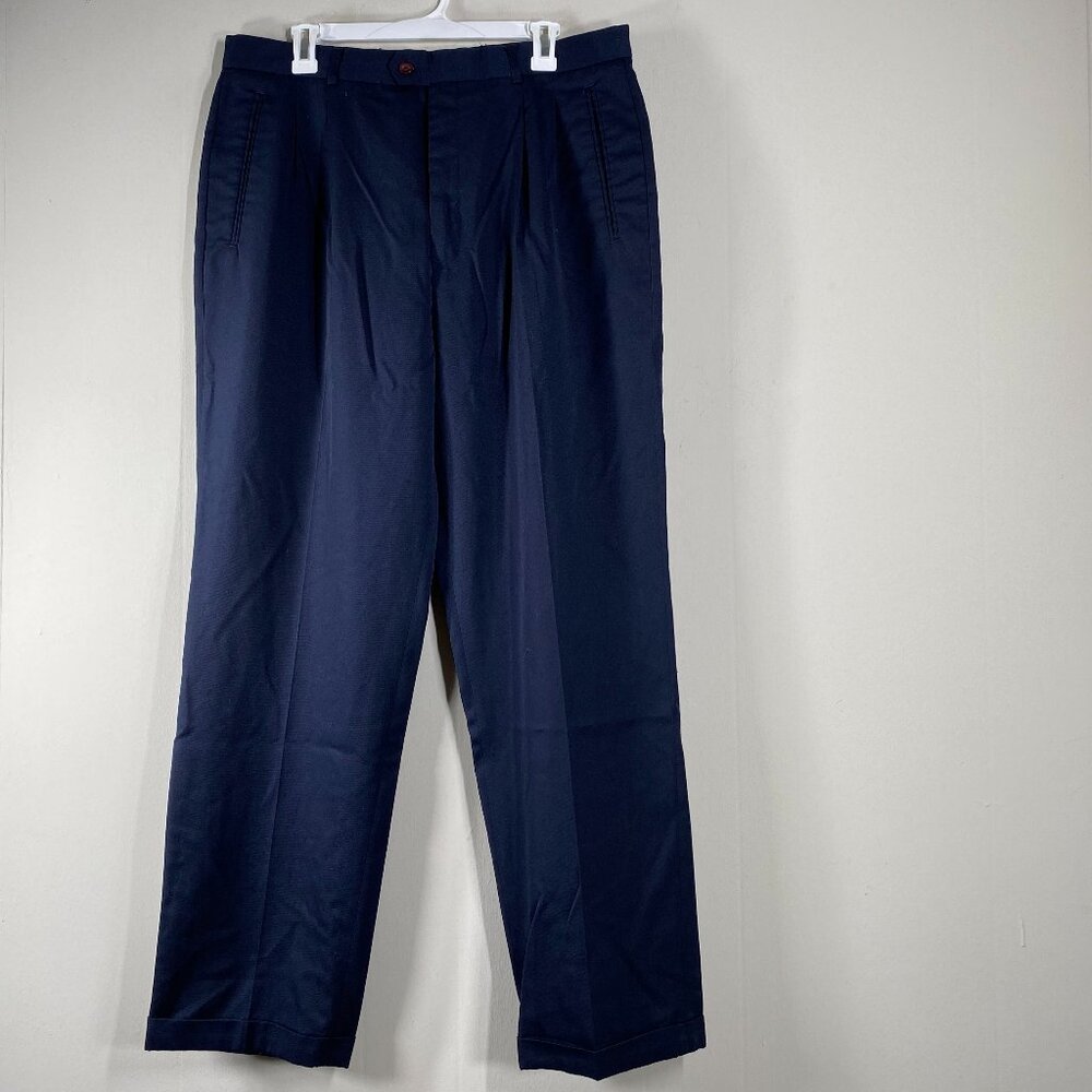 Vintage Bugle Boy Pleated Dress Pants Men's 36 x 32 High Rise Blue Office VTG